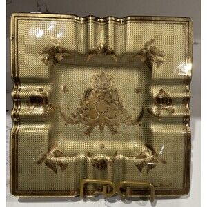 Vintage Georges Briard Molded Glass Ashtray Sonata Birds Gold MCM 7.5" Square
